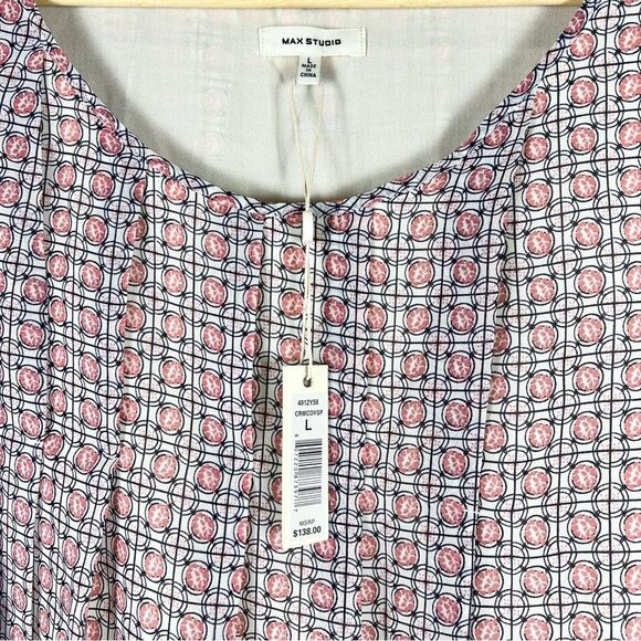 Max Studio Sleeveless Fit And Flare Boho Print Dress Pink Cream Blue Large NEW - Picture 12 of 13